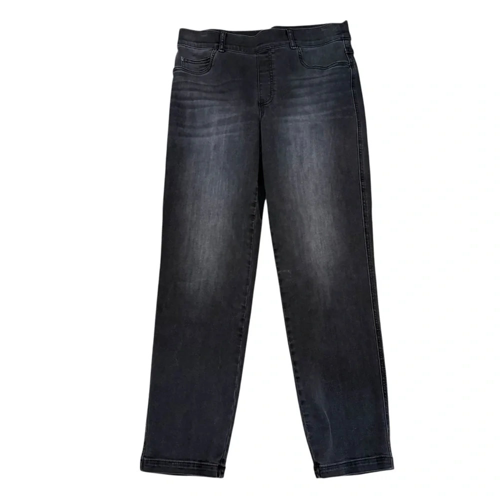 SPANX pull-on shaping black jeans size LARGE stretch denim tummy control